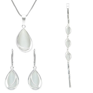 Komplet z białymi uleksytami srebro