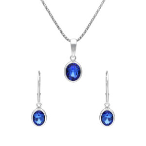 Komplet owalny z szafirowymi cyrkoniami srebro