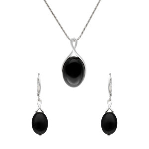 Komplet owalny z onyksem srebro