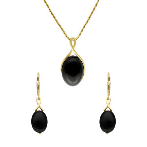 Komplet owalny z onyksem srebro pozłacane