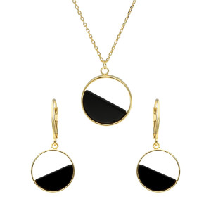 Komplet koła z onyksem srebro pozłacane