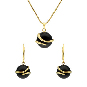 Komplet koła z onyksem srebro pozłacane