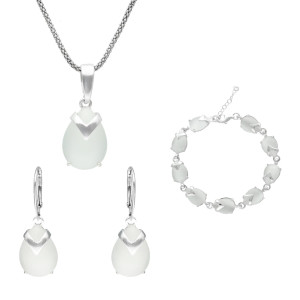 Komplet z białym uleksytem srebro