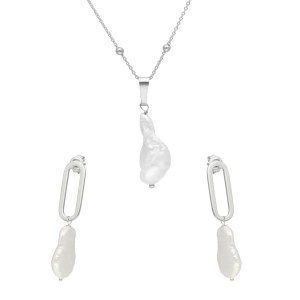 Komplet z perłą naturalną srebro rodowane