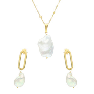 Komplet z perłą naturalną srebro pozłacane