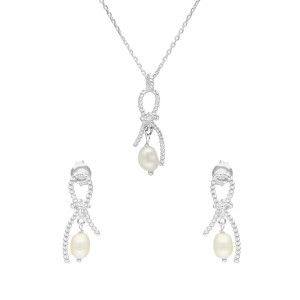 Komplet z perłą naturalną srebro rodowane