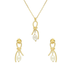 Komplet z perłą naturalną srebro pozłacane