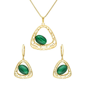 Komplet z malachitem naturalnym srebro pozłacane