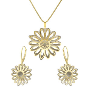 Komplet ażurowe kwiatki srebrny tytan i srebro pozłacane