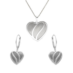 Komplet serca srebrny tytan i srebro rodowane