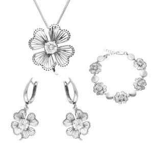 Komplet koniczyna z białą cyrkonią srebro oksydowane