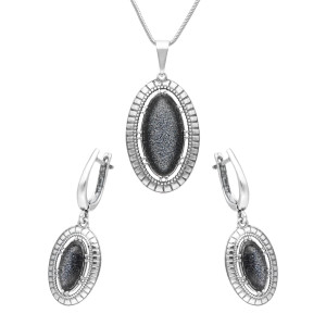 Komplet z owalnym kamieniem słonecznym multikolor srebro oksydowane