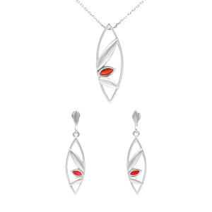 Komplet z rubinowymi cyrkoniami łezki srebro