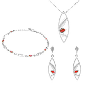 Komplet z rubinowymi cyrkoniami łezki srebro