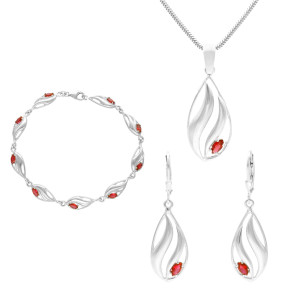 Komplet z rubinowymi cyrkoniami srebro