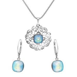 Efektowny komplet z kryształem Pacific Opal srebro oksydowane