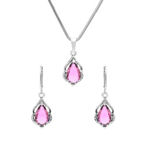 Komplet z różowymi cyrkoniami srebro