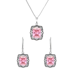Komplet z różowymi cyrkoniami srebro