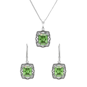 Komplet z jasno-zielonymi cyrkoniami srebro