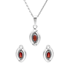 Komplet łezki z burgundowymi cyrkoniami srebro