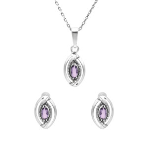 Komplet łezki z fioletowymi cyrkoniami srebro