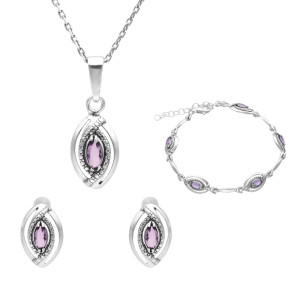 Komplet łezki z fioletowymi cyrkoniami srebro