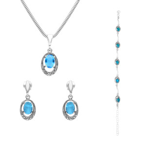 Komplet z turkusową cyrkonią srebro