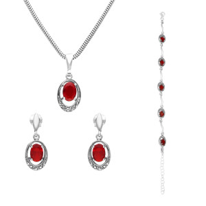 Komplet z rubinową cyrkonią srebro