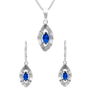 Komplet falowany z szafirowymi cyrkoniami srebro oksydowane