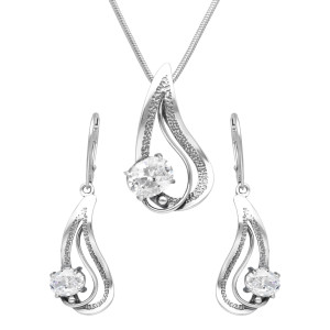 Komplet z białą cyrkonią srebro oksydowane