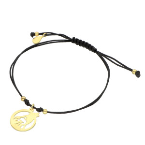 Bransoletka sznurkowa wilk czarna srebro pozłacane