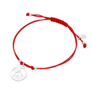 Bransoletka sznurkowa wilk czerwona srebro
