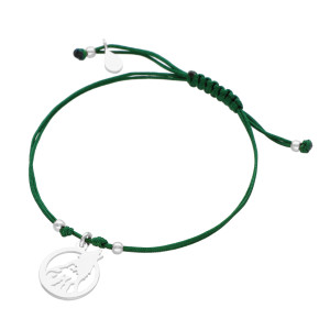 Bransoletka sznurkowa wilk zielona srebro