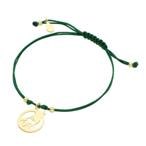 Bransoletka sznurkowa wilk zielona srebro pozłacane