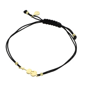 Bransoletka sznurkowa skrzypce czarna srebro pozłacane