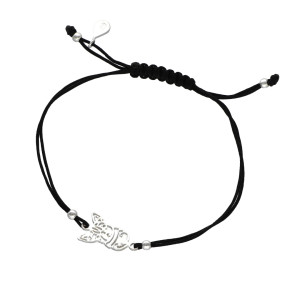 Bransoletka sznurkowa Buldog Francuski czarna srebro