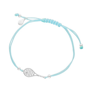 Bransoletka sznurkowa rakieta tenisowa niebieska srebro