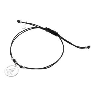 Bransoletka sznurkowa głowa wilka czarna srebro