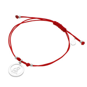 Bransoletka sznurkowa głowa wilka czerwona srebro