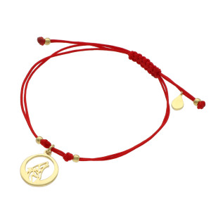 Bransoletka sznurkowa głowa wilka czerwona srebro pozłacane