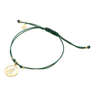 Bransoletka sznurkowa głowa wilka zielona srebro pozłacane