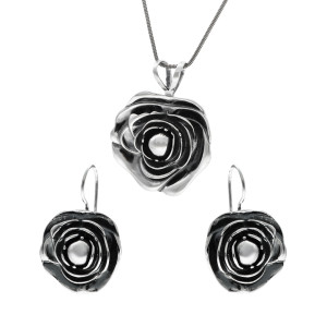 Komplet kwiaty srebro oksydowane