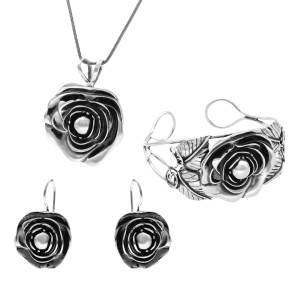 Komplet kwiaty srebro oksydowane