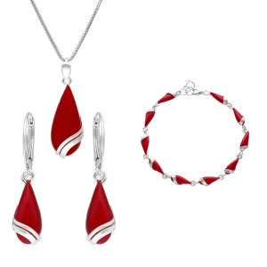 Komplet łezka z koralem srebro