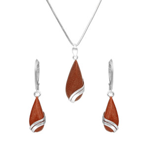 Komplet łezka z Piaskiem Pustyni srebro