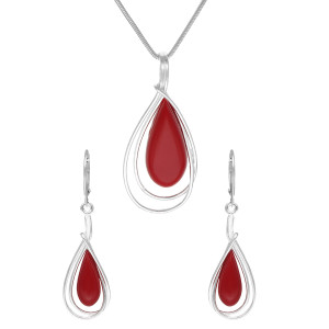 Komplet łezki z koralem srebro