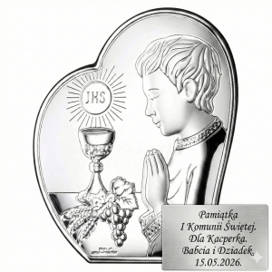 Obrazek Serce – Pamiątka I Komunii Świętej dla chłopca (9x11 cm)
