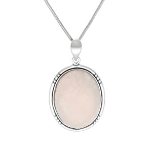 Wisior owalny z różowym kwarcem srebro oksydowane