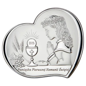 Obrazek Serce – Pamiątka I Komunii Świętej dla dziewczynki (17.5x15 cm)