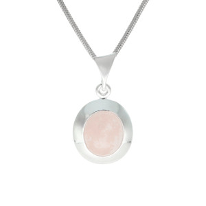 Wisior owalny z różowym kwarcem srebro